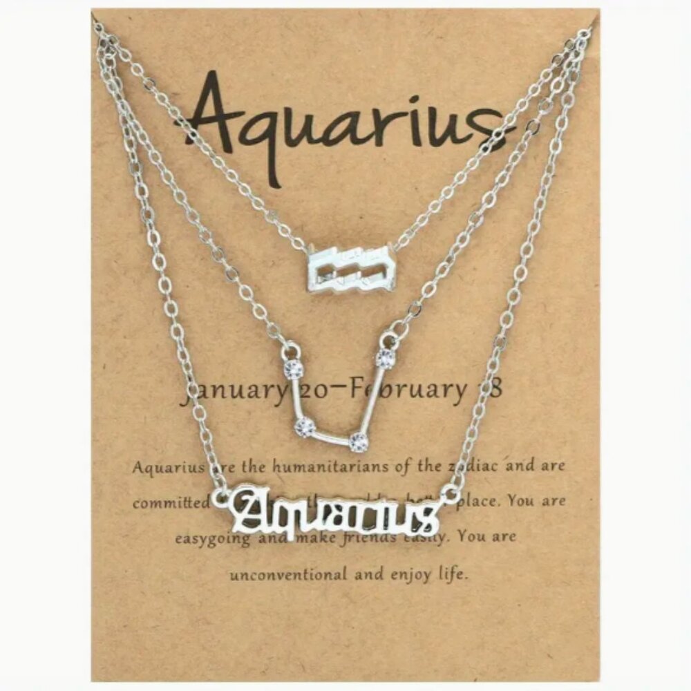 🍏50% OFF/3+...♒ 3 pc Aquarius link chain layered necklace set (Silver tone)